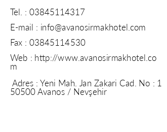 Avanos Irmak Hotel iletiim bilgileri